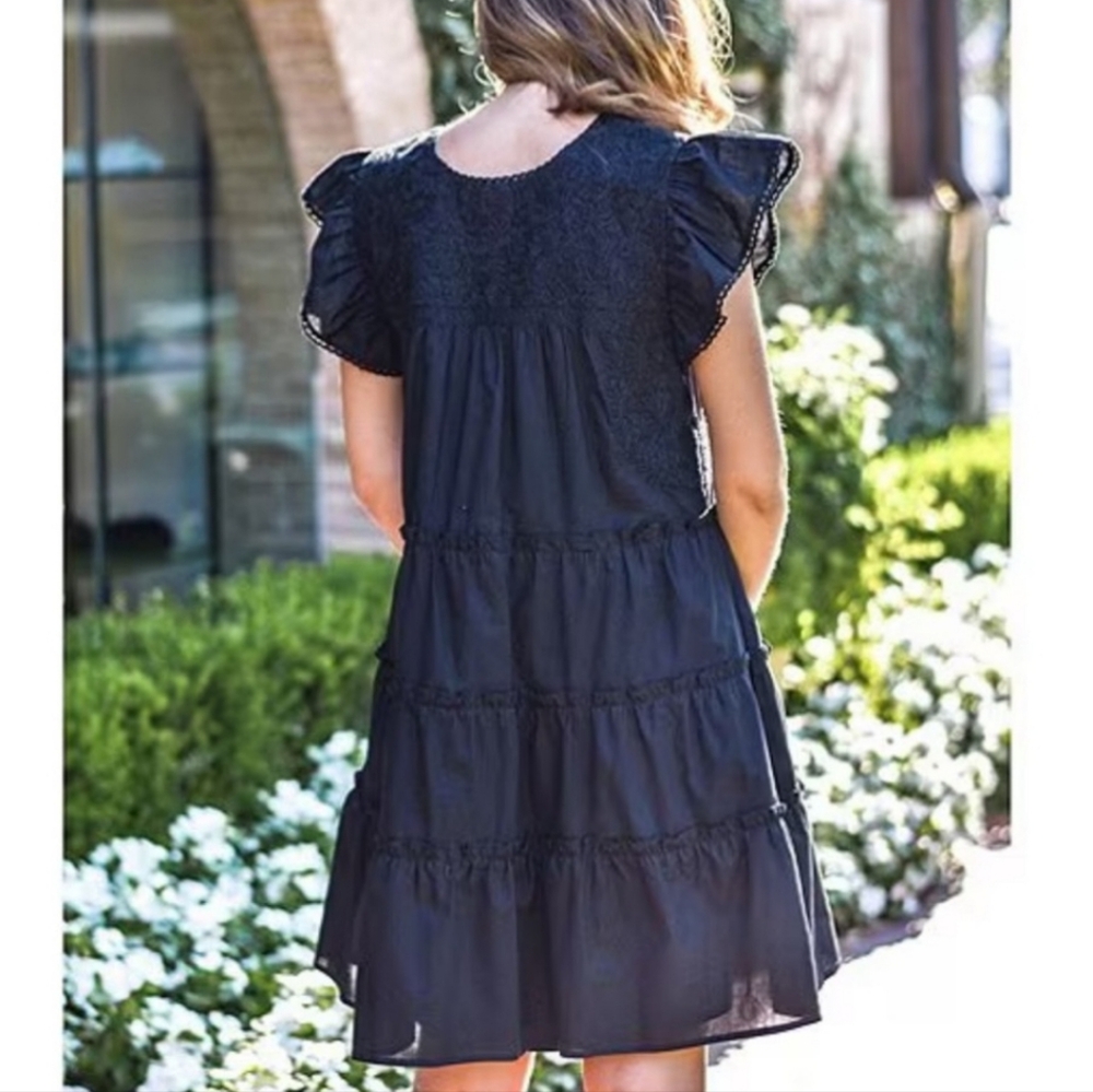 J.Marie Kelsea Ruffled Neck Cap Sleeve Embroidered Tiered Dress - Picture 5 of 7